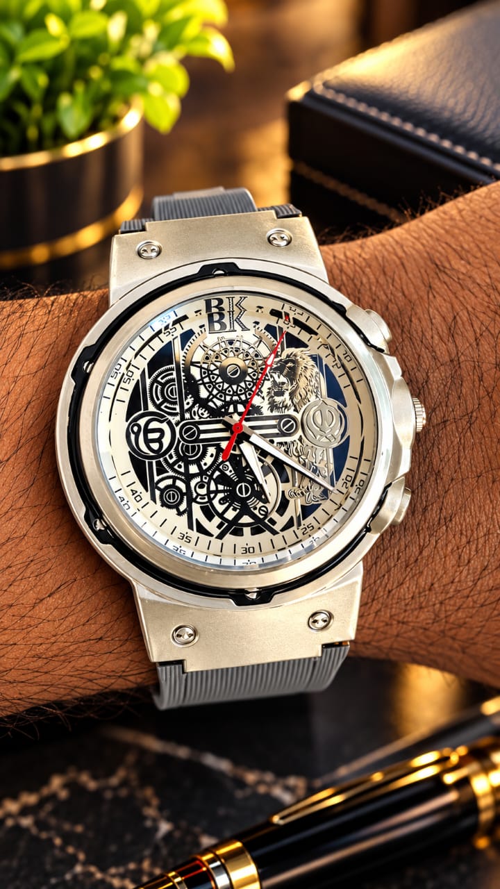 BK Men's Silver & Grey Skeleton Dial Watch with Rubber Strap – Sporty Luxury Wristwatch
