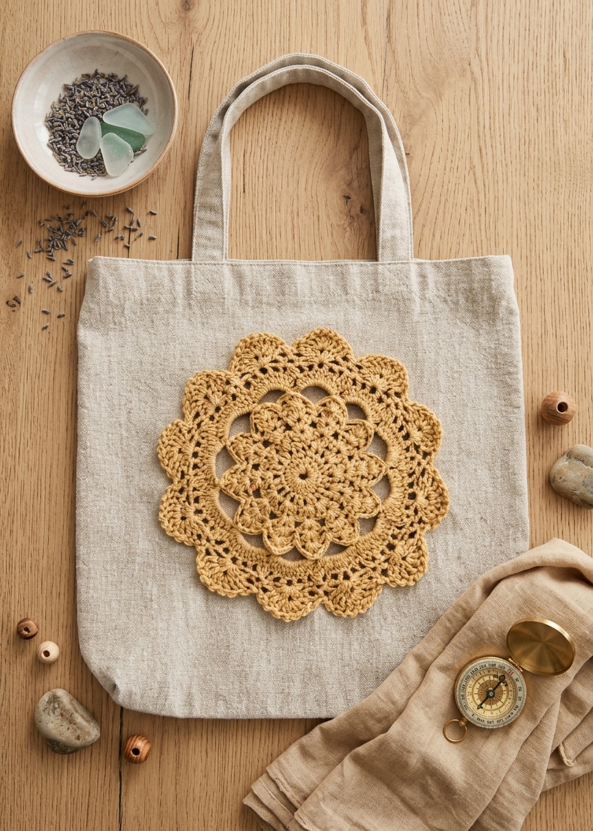 Handmade Daisy Mandala Crochet Tote Bag
