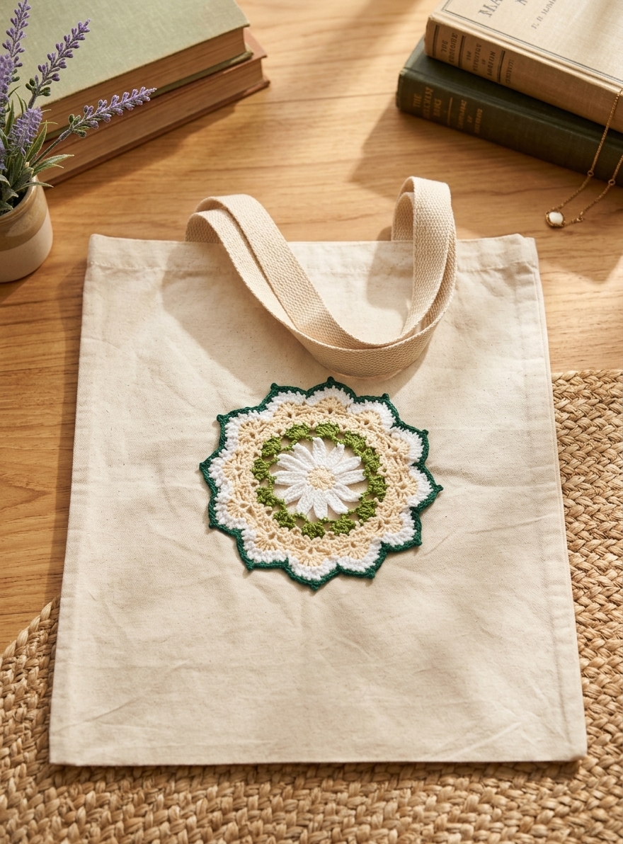 Handmade Daisy Mandala Crochet Tote Bag