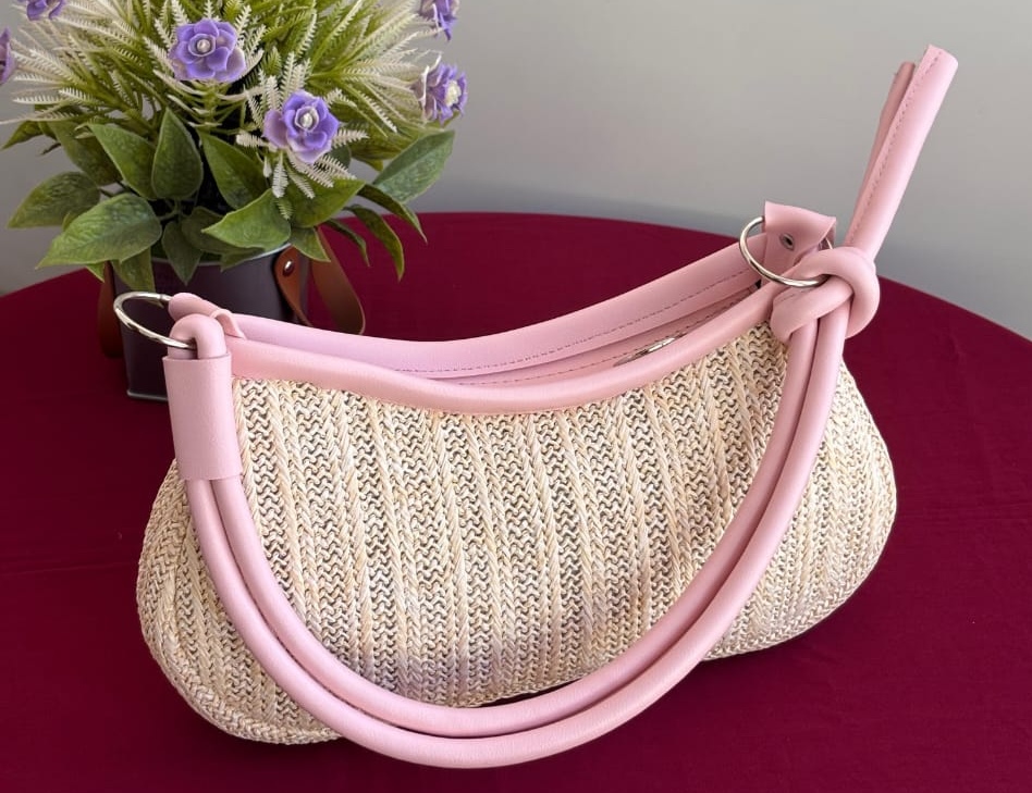Half Moon Woven Straw Shoulder Bag