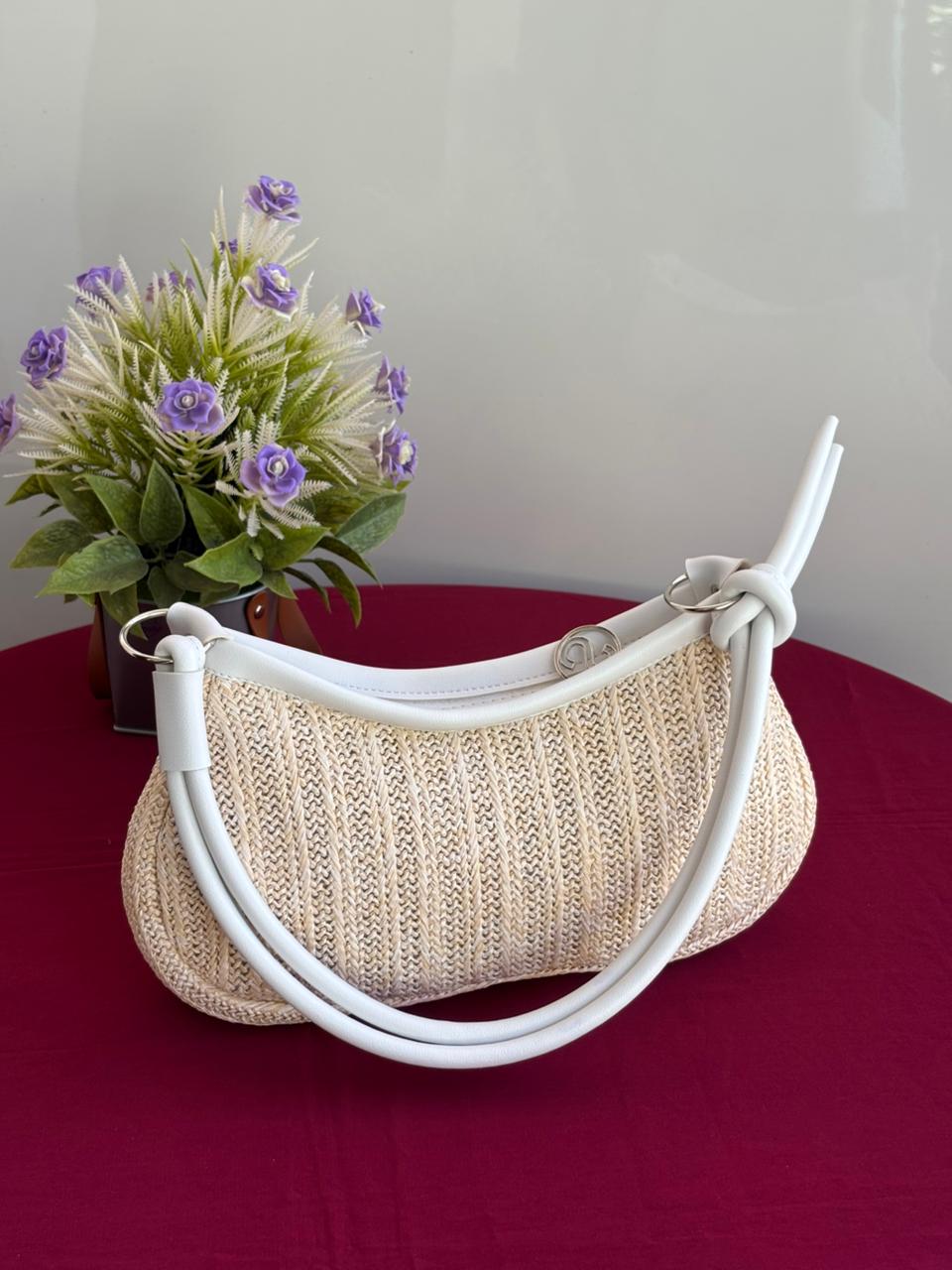 Half Moon Woven Straw Shoulder Bag