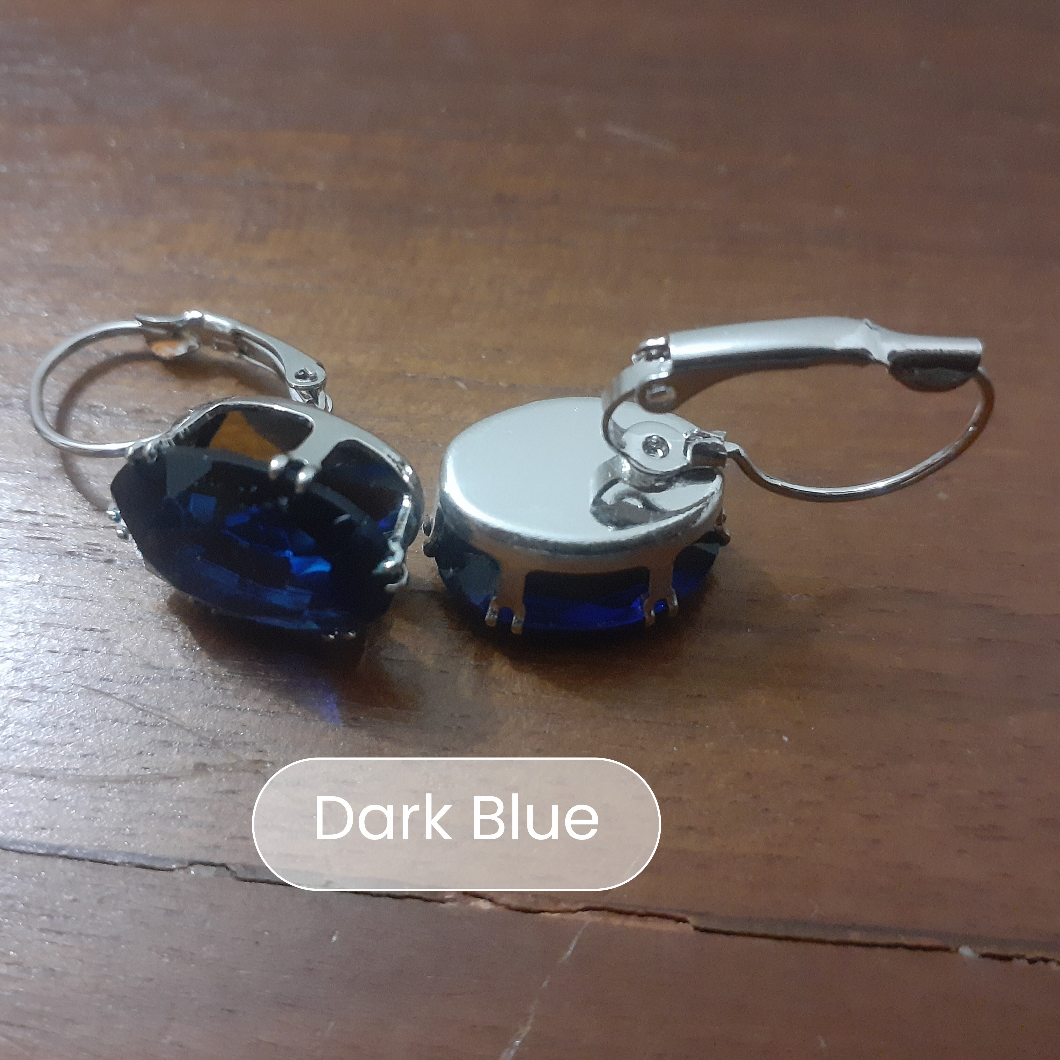 1 Pair (2 Pcs) Crystal Oval Drop Earrings - Light Blue / Dark Blue / Black - Sparkling Fashion Earrings for Girls