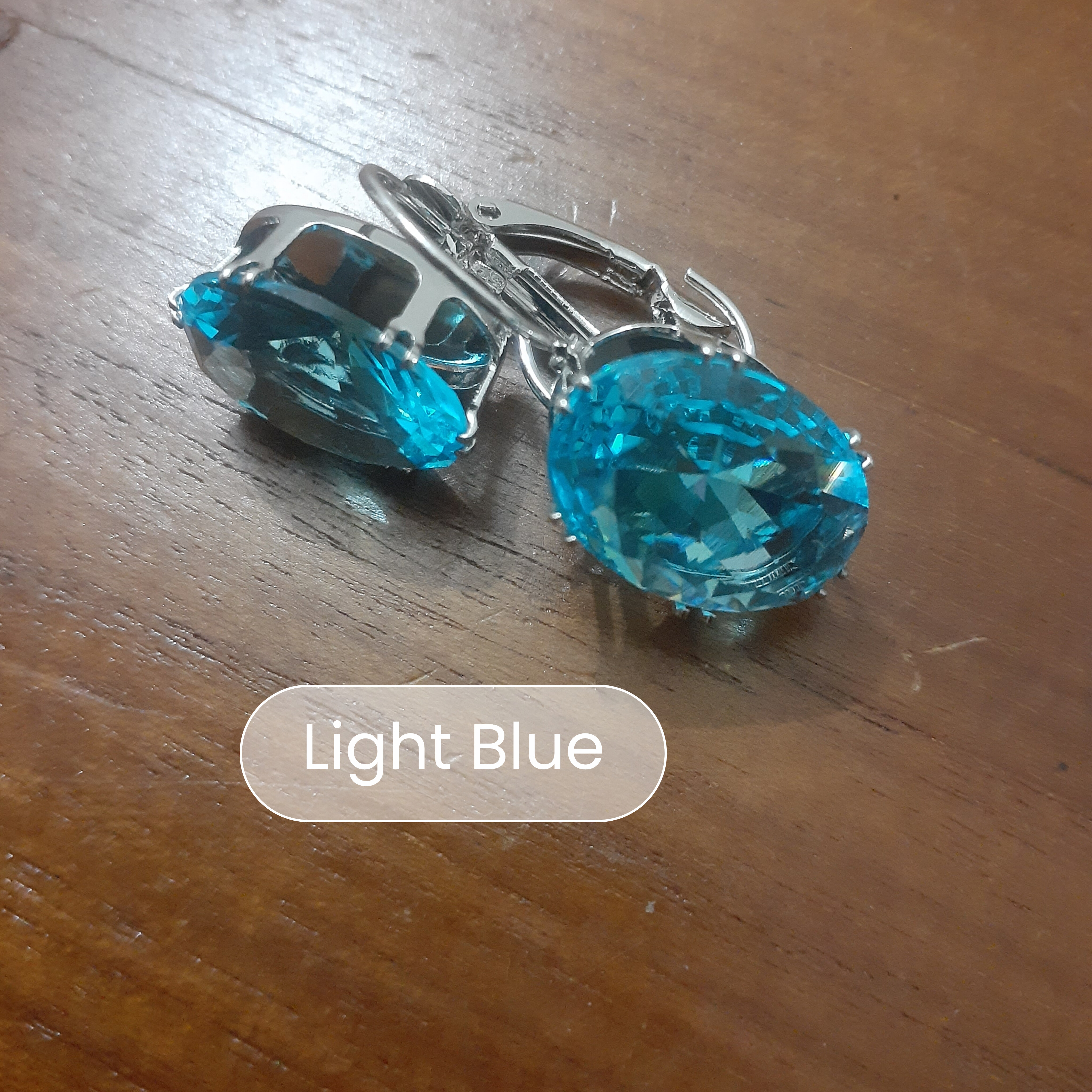 1 Pair (2 Pcs) Crystal Oval Drop Earrings - Light Blue / Dark Blue / Black - Sparkling Fashion Earrings for Girls